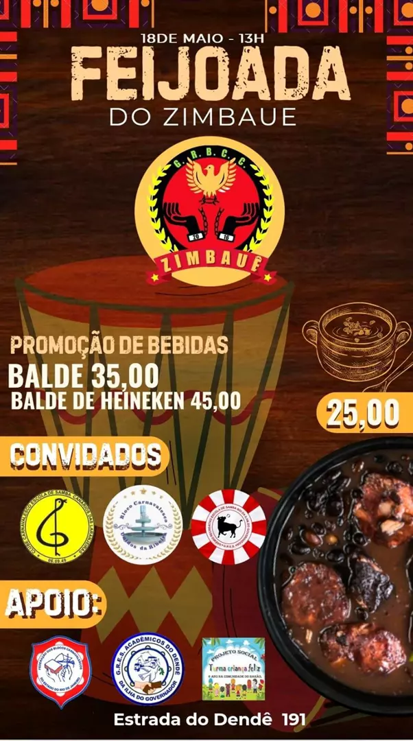 Bloco Zimbauê realiza feijoada no próximo domingo